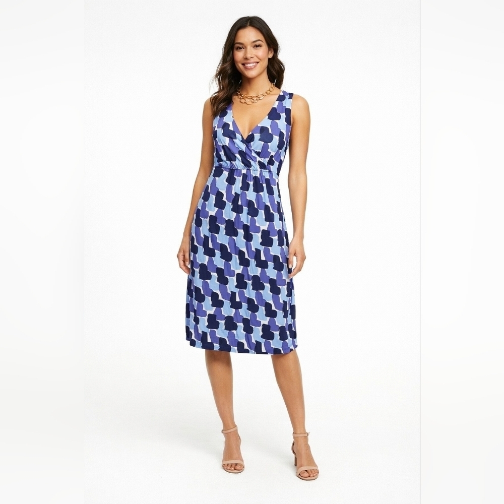 Boden Women's Baby Doll Sleeveless Dress Blue Crossover Hearts Design